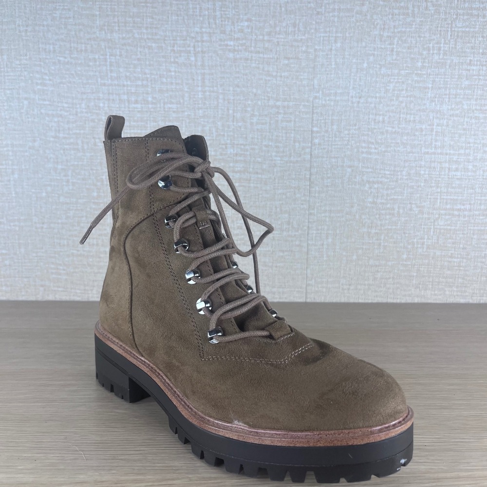 Nine West Womens Taupe Brown Suede Lace Up Combat Lug Sole Ankle Boots Size 9M